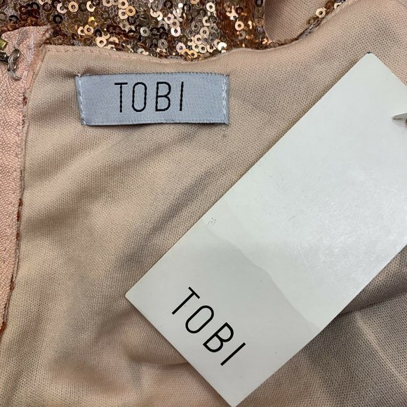 TOBI Rose Gold Dress Sequin Cut Out Mini Dress - Picture 9 of 12
